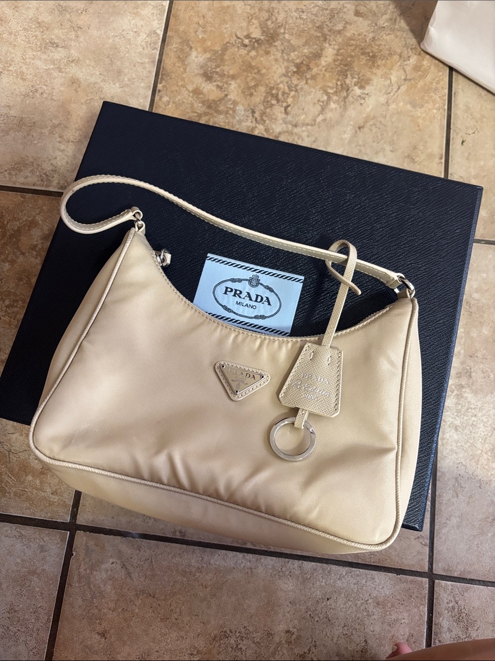 Prada Cream Nylon Shoulder Bag with Logo Tag
